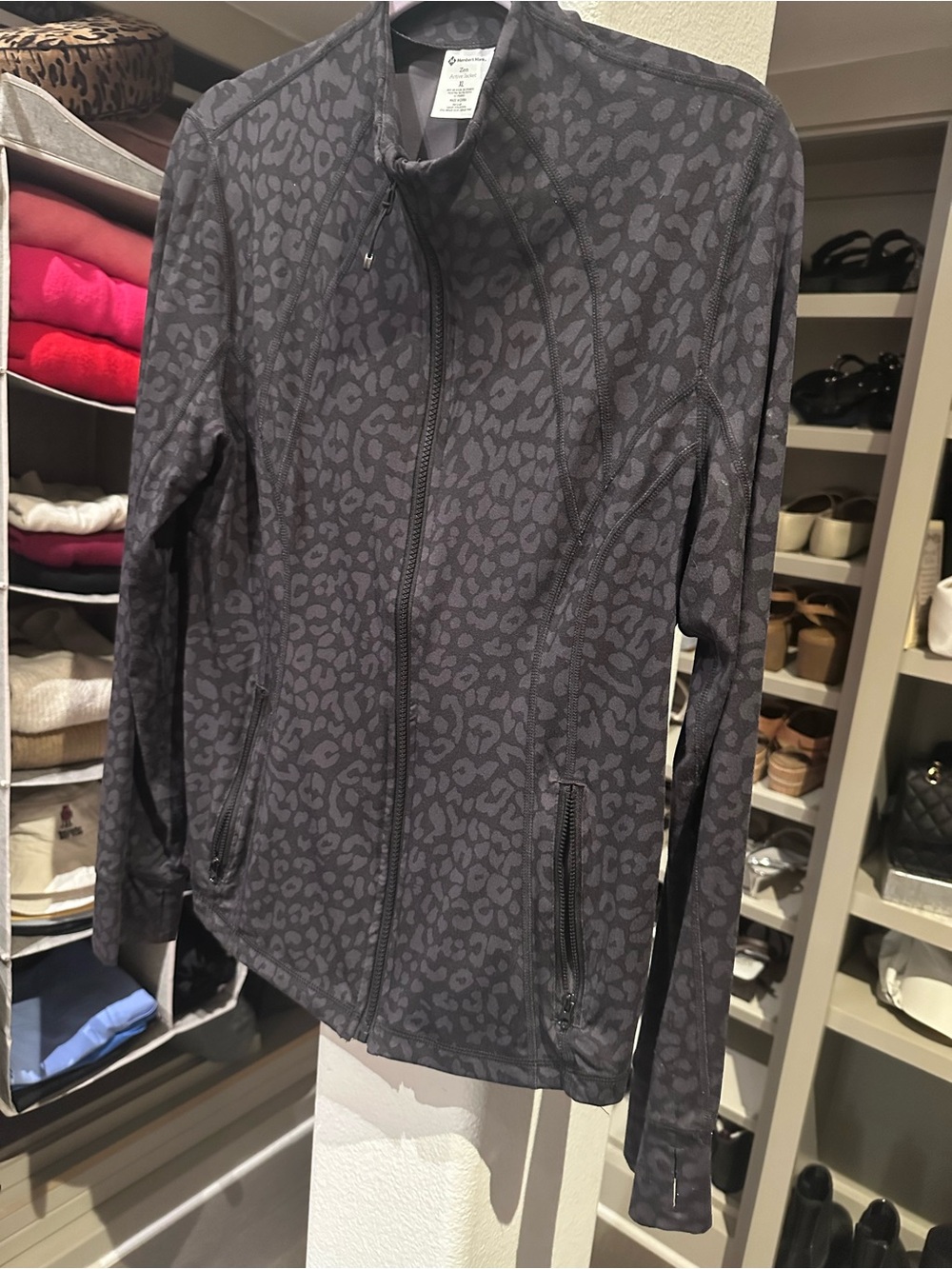 Women's Charcoal Leopard-Print Bomber Jacket (Lulu lemon inspired fit)